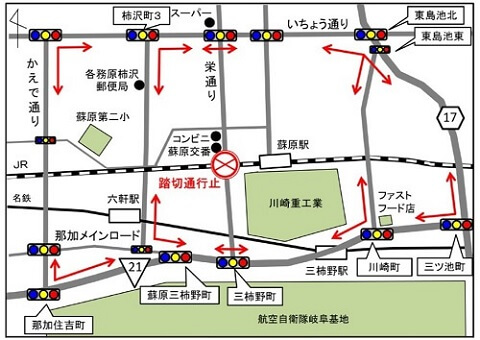 JR高山線三柿野踏切 迂回路図