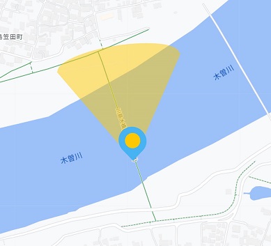 川島大橋 歩行者用仮橋左岸ライブカメラの位置図